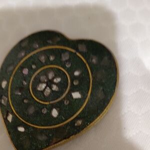 Heart-Shaped Green Brooch with Mosaic Design